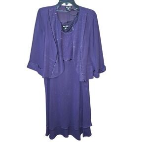 Dana Kay Womens Purple Chiffon‎ Beaded Jacket and Dress 24W Sparkle